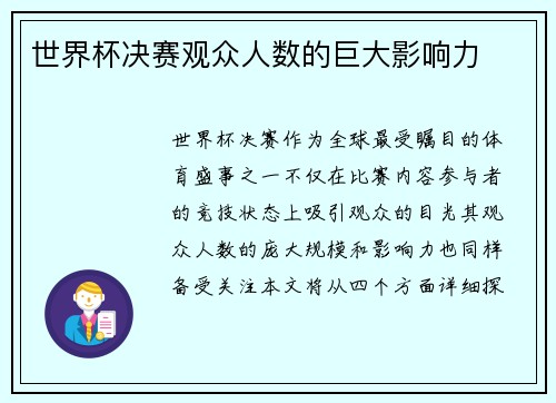 世界杯决赛观众人数的巨大影响力